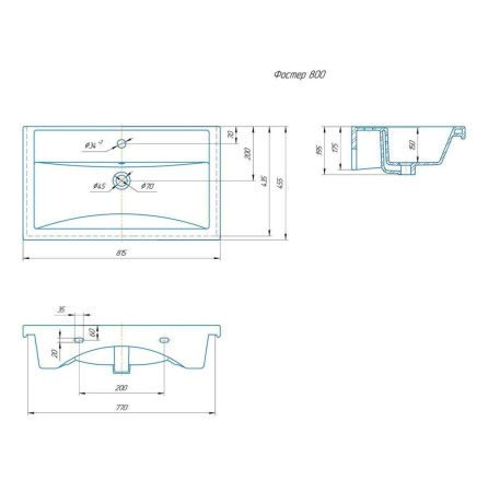 Раковина из сантехнического фарфора Kirovit Нео 30478 80х50 накладная цвет белый