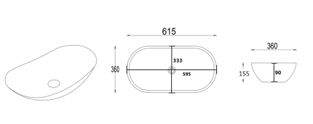 Раковина из сантехнического фаянса Velvex 7811AMB 60х40 накладная цвет черный без отверстий под смеситель