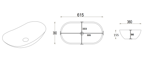 Раковина из фаянса Velvex 7811AMB 62х36 накладная цвет черный без отверстий под смеситель - фото 3