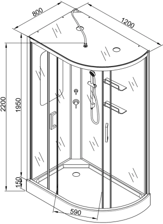 Душевая кабина AvaCan A102L 120х80 асимметричная с крышей ориентация левая