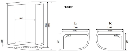 Душевая кабина Timo Comfort T-8802RF-T-CH/C 120х85 асимметричная с крышей ориентация правая