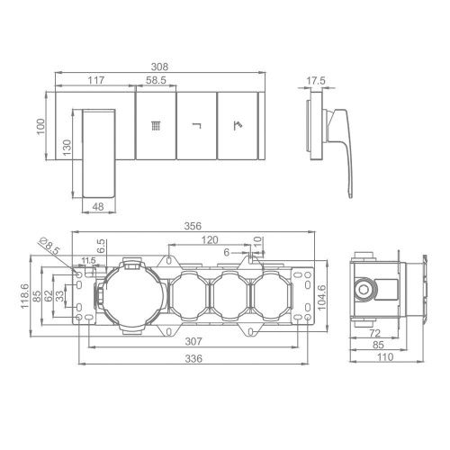 Смеситель для ванны и душа Raglo R02 R02.273.09 встраиваемый в стену графит - фото 3