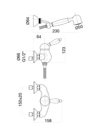 Смеситель для ванны и душа Fiore 89CO5127 настенный хром/золото