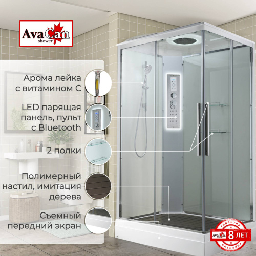 Душевая кабина AvaCan K K2011LED 110х90 прямоугольная с крышей ориентация универсальная - фото 3 Душевая кабина AvaCan K K2011LED 110х90 прямоугольная с крышей ориентация универсальная - фото 3