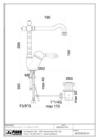 Смеситель Fiore Imperiale Sky 82OO2245 на раковину золото