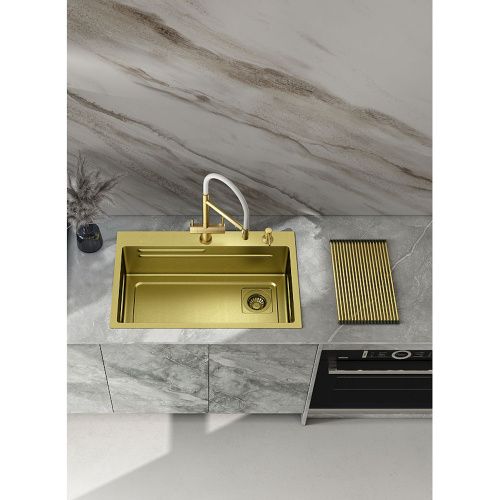 Кухонная мойка Raglo R702 R702.7246.03 72х46 цвет золотой сатин поверхность матовая - фото 4