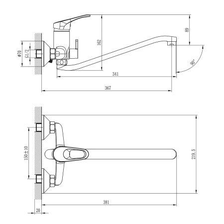 Смеситель для ванны Rossinka B B35-34 настенный хром