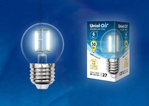 Лампа светодиодная Uniel AIR G (АИР Г) LED-G45-6W/NW/E27/CL GLA01TR картон - фото 2