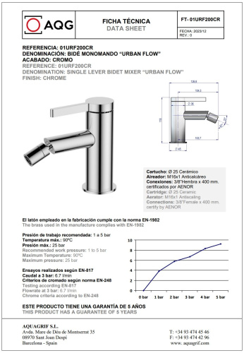 Смеситель AQG Urban Flow 01URF200CR на биде хром - фото 2 Смеситель AQG Urban Flow 01URF200CR на биде хром - фото 2