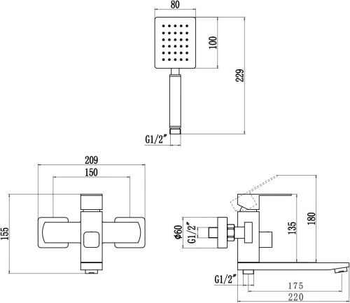 Смеситель для ванны и душа Fmark FS8104 настенный сатин - фото 2