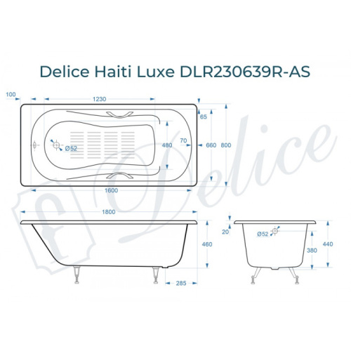 Ванна чугунная Delice Haiti Luxe DLR230639R-AS 180х80 пристенная прямоугольная - фото 2