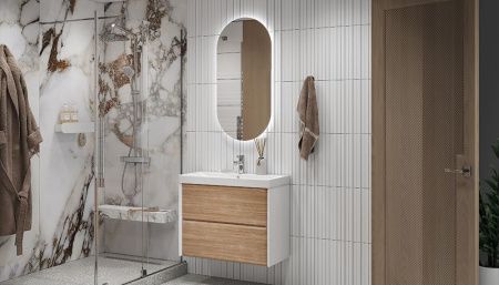 Тумба под раковину Velvex GESSO tpGES.80.2Y-25.21 80х40 подвесная цвет коричневый/белый