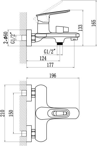 Смеситель для ванны и душа Savol S-600603AW настенный хром - фото 2