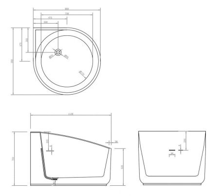 Ванна акриловая Abber AB9305 95х95 угловая четверть круга с каркасом