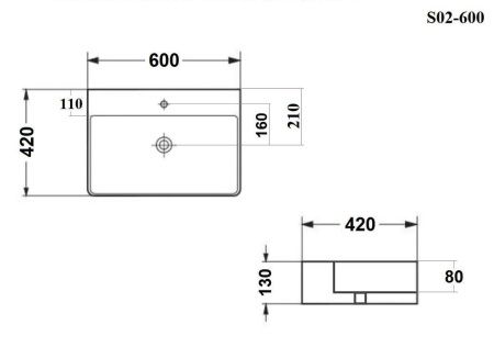 Раковина из сантехнического фарфора Bond Cube S02-600 60х40 накладная цвет белый 1 отверстие под смеситель