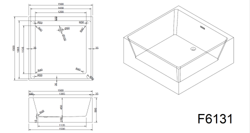 Ванна акриловая Frank 12528 150х150 отдельностоящая прямоугольная с ножками - фото 2