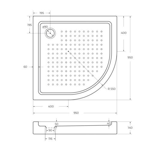 Душевой поддон Cezares TRAY-A-R-95-550-15-W 95х95 акрил белый - фото 2