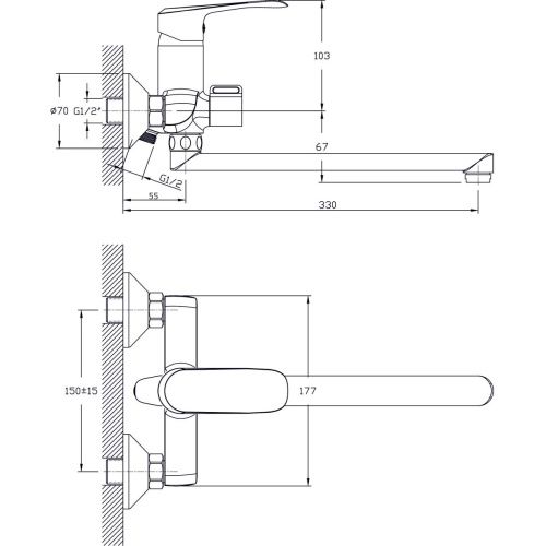 Смеситель для ванны Rush Gozo GZ3735-51 настенный хром - фото 2