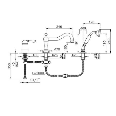 Смеситель Nicolazzi El Capitan 3449BZ75 на борт ванны бронза