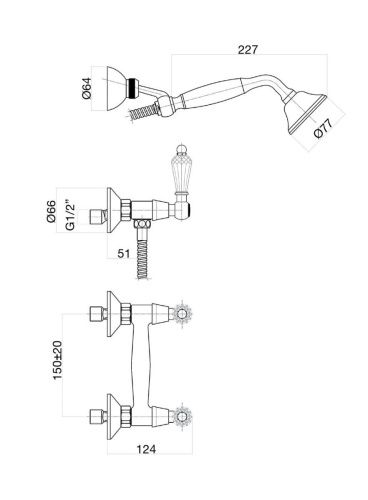 Смеситель для ванны и душа Fiore 08CO0602 настенный хром/золото - фото 3