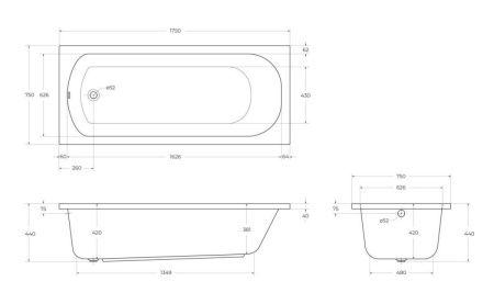 Ванна акриловая Cezares ECO ECO-175-75-41-W37 175х75 пристенная прямоугольная без ножек и каркаса