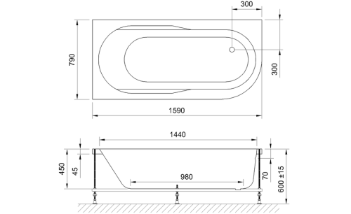 Ванна акриловая Royal Bath AZUR RB614203L 160х80 пристенная асимметричная - фото 4