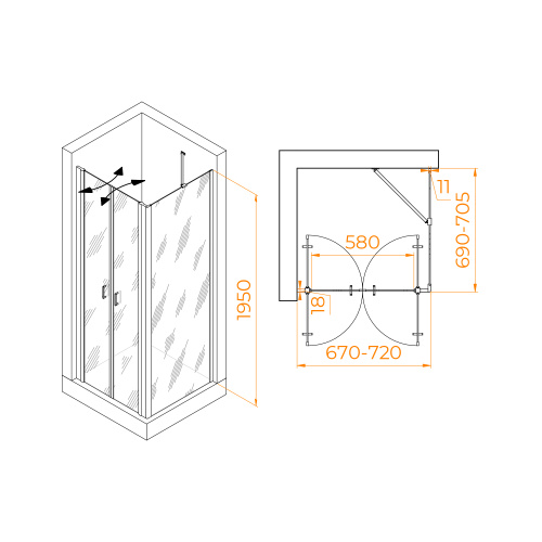 Душевой уголок RGW Passage 060814477-14 70х70 стекло прозрачное профиль черный без поддона - фото 2