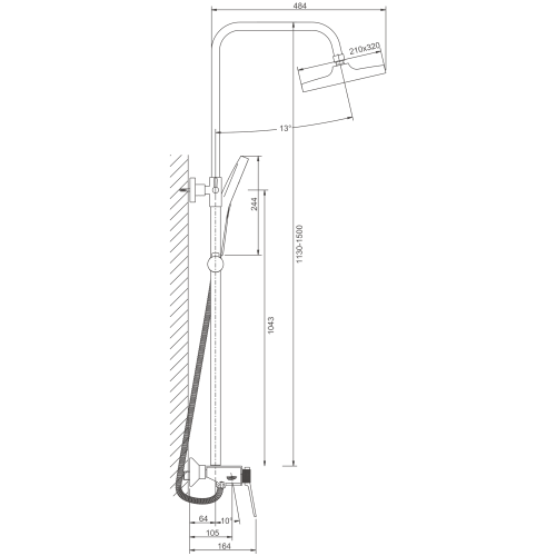 Душевая стойка BELZ B572 B24572-7 настенная цвет черный - фото 2