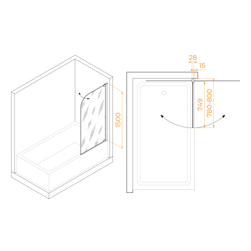 Душевая шторка на ванну RGW Screens 03110108-11 80х150 стекло прозрачное профиль хром глянцевый ориентация универсальная - фото 2