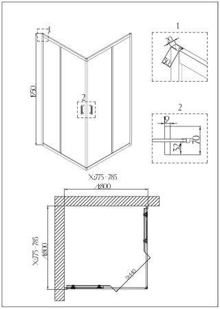 Душевой уголок Niagara Nova 68880811BLACK 80х80 стекло прозрачное профиль черный без поддона