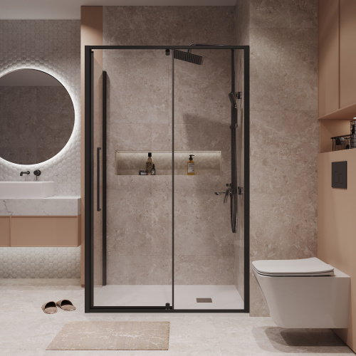 Душевой уголок Niagara Nova NG-85-12AB-A90B-34 120х90 стекло прозрачное профиль черный матовый без поддона - фото 4