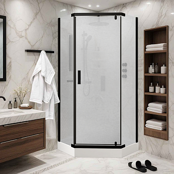 Душевой уголок Parly ZPE911FB 90х90 стекло матовое профиль черный с поддоном