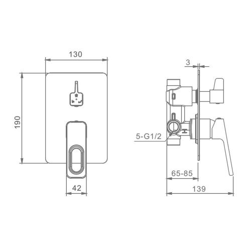 Смеситель для ванны и душа Raglo R51 R51.273.09 встраиваемый в стену графит - фото 3