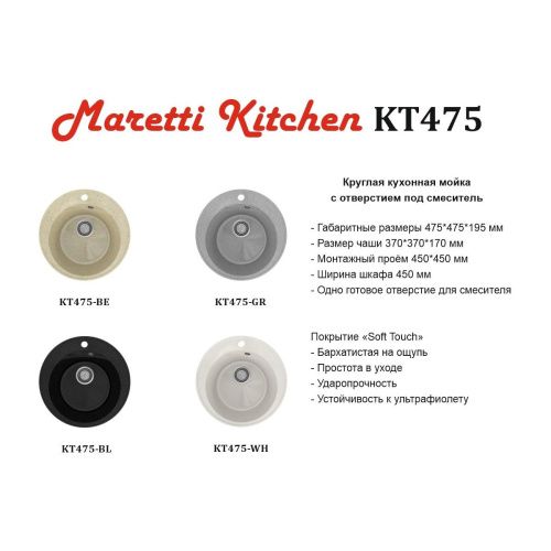 Кухонная мойка Maretti KT475-BL 48х48 цвет черный поверхность матовая - фото 5