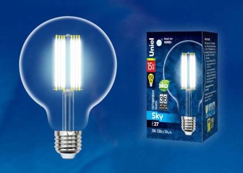Лампа светодиодная филаментная Uniel SKY Globe (СКЫ Глобе) LED-G95-15W/3000K/E27/CL PLS02WH картон - фото 2