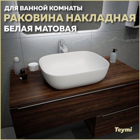 Раковина из сантехнического фарфора Teymi Solli T50390 49х40 накладная цвет белый без отверстий под смеситель