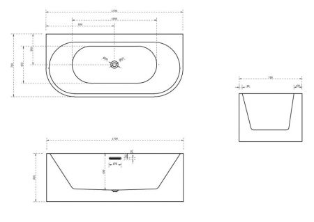 Ванна акриловая Abber AB9310 170х80 пристенная овальная с каркасом
