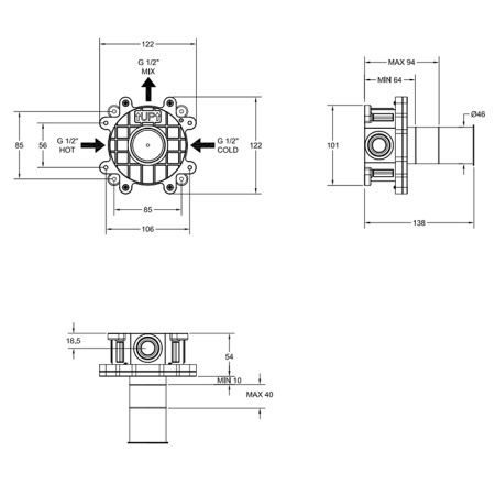 Встраиваемая часть однорычажного смесителя для душа/раковины Gessi PARTI INCASSO 54055#239
