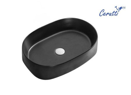 Раковина из сантехнического фарфора Cerutti SPA CR2691 60х40 накладная цвет черный без отверстий под смеситель