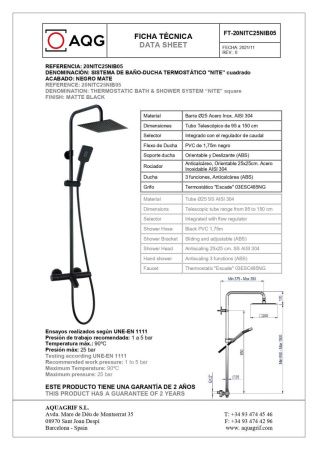 Душевая стойка AQG 20NITC25NIB05 настенная цвет черный