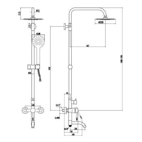 Душевая стойка Voda VST220VSL настенная цвет сатин - фото 3