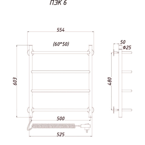 Полотенцесушитель Тругор Пэк Пэк6/6050 55х60 электрический хром - фото 2