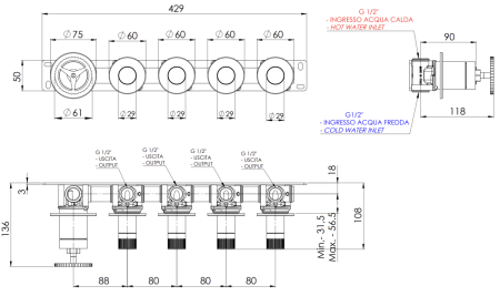 Смеситель для душа Remer Chrono CH98D4PDO встраиваемый в стену золото