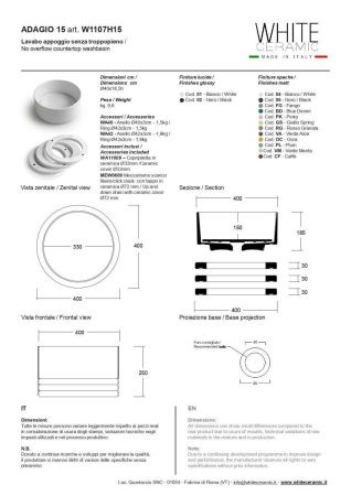 Раковина керамическая White Ceramic Adagio W1107H1501 40х40 накладная цвет белый