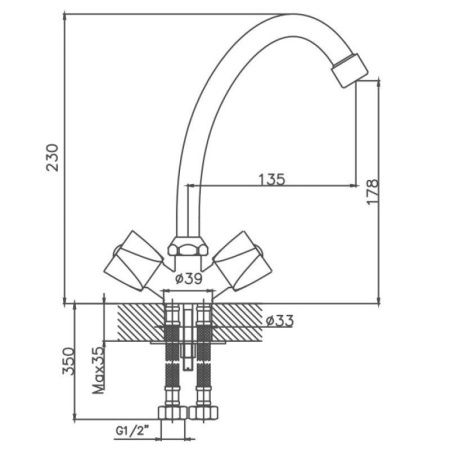 Смеситель для кухни Cron CN4011 на мойку хром