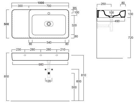 Раковина из сантехнического фаянса Simas HE 12 bia 100х50 подвесная цвет белый