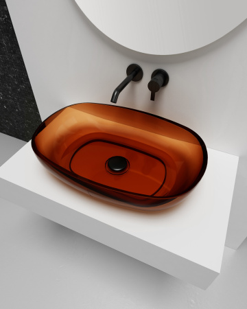 Раковина из полиэфирной смолы Abber KRISTALL AT2805Opal 60х40 накладная цвет коричневый без отверстий под смеситель