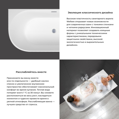 Ванна акриловая Wellsee Festive Fox 287306000 170х80 пристенная асимметричная с ножками - фото 5 Ванна акриловая Wellsee Festive Fox 287306000 170х80 пристенная асимметричная с ножками - фото 5