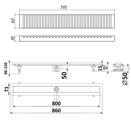 Душевой лоток Timo Standart DP20800-LG20800 в пол - фото 2