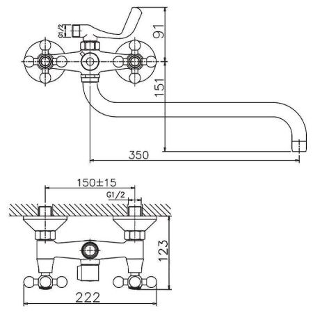 Смеситель для ванны и душа Haiba HB19-5 HB2619-5 настенный сатин